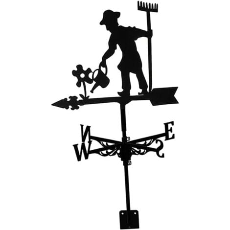 OTROS Veleta de metal creativa, diseño de granjero regando flores, para exteriores, patios y techos.