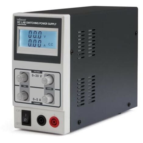 Velleman Alimentation de laboratoire, à découpage, réglable, 0-30 VCC/0-5 A, limitation de courant, protection contre les courts-circuits, affichage LCD, gris
