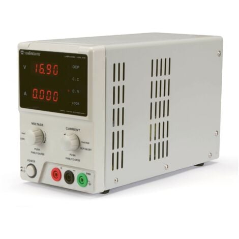 Velleman Alimentation de laboratoire, alimentation labo, réglable, 0-30 VCC/0-5 A, limitation de courant, protection contre les courts-circuits, 2 x affichage LED à 4 chiffres