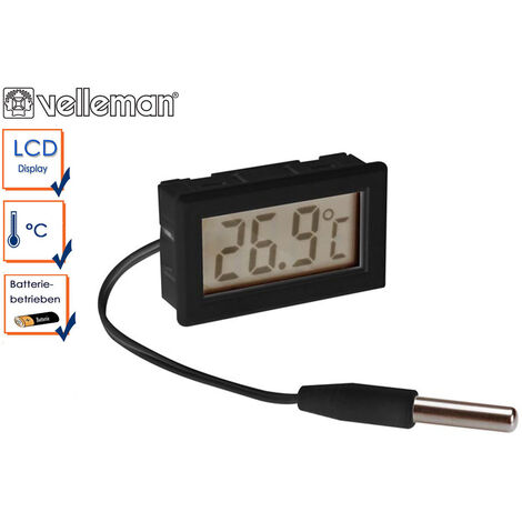 Velleman Digitaler Einbau-Thermometer, großes Display, ABS-Gehäuse, -50-100 °C, gut ablesbar