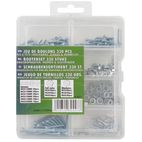 Velleman Set de 330 Tornillos y Accesorios Plata