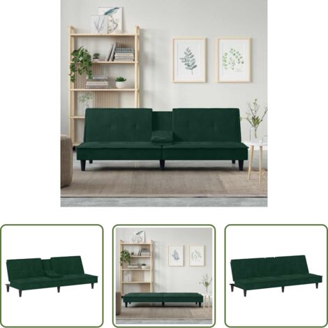Velluto -  Divano Letto con Portabicchieri in Velluto Verde Scuro