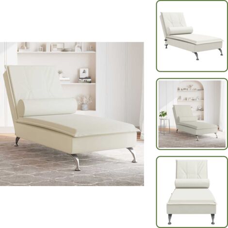 Velluto morbido - vidaXL Chaise Longue Massaggi con Cuscino a Rullo Crema in Velluto - Schienale in compensato