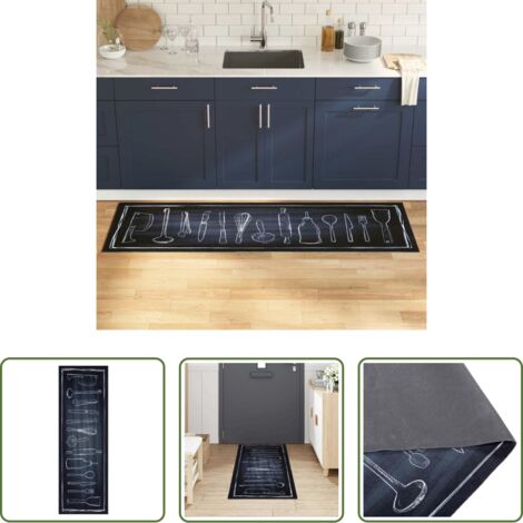 Velluto -  Tappeto da Cucina Nero 180 x 60 cm Velluto