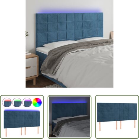 Velluto -  Testiera a LED Blu Scuro 160x5x118/128 cm in Velluto