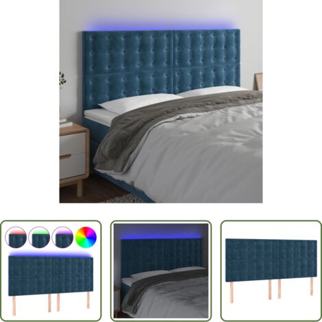 Velluto -  Testiera a LED Blu Scuro 180x5x118/128 cm in Velluto