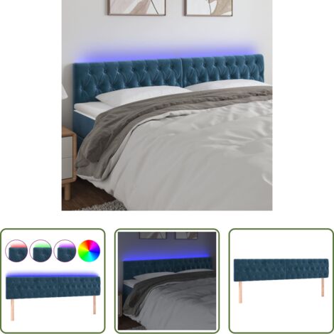 Velluto -  Testiera a LED Blu Scuro 200x7x78/88 cm in Velluto