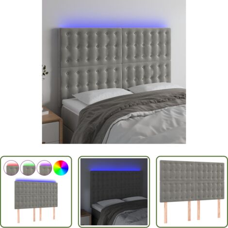 Velluto -  Testiera a LED Grigio Chiaro 144x5x118/128 cm in Velluto