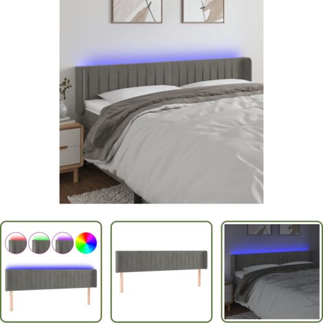 Velluto -  Testiera a LED Grigio Chiaro 183x16x78/88 cm in Velluto