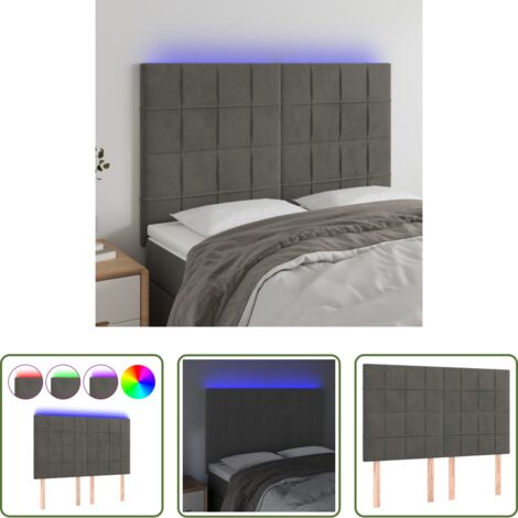 Velluto -  Testiera a LED Grigio Scuro 144x5x118/128cm in Velluto