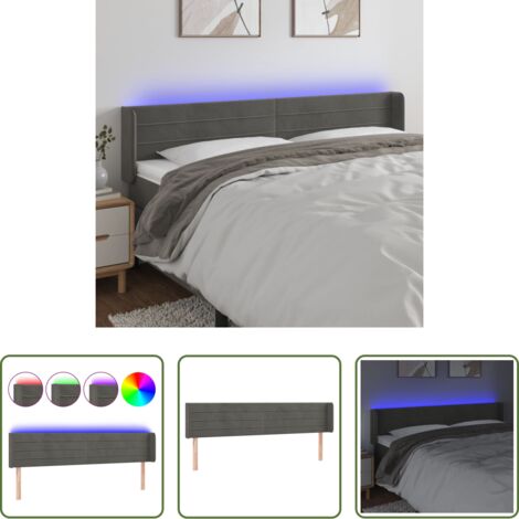Velluto -  Testiera a LED Grigio Scuro 203x16x78/88 cm in Velluto