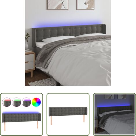 Velluto -  Testiera a LED Grigio Scuro 203x16x78/88 cm in Velluto