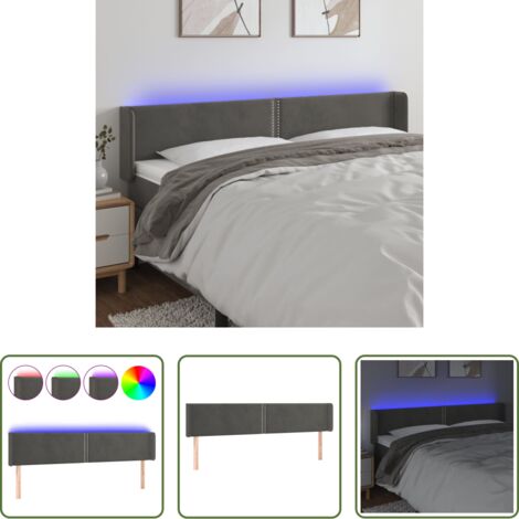 Velluto -  Testiera a LED Grigio Scuro 203x16x78/88 cm in Velluto