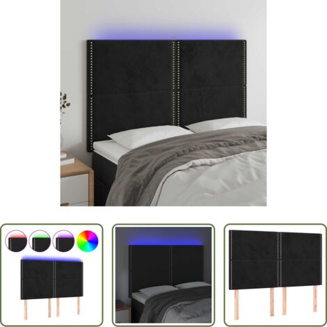 Velluto -  Testiera a LED Nera 144x5x118/128 cm in Velluto