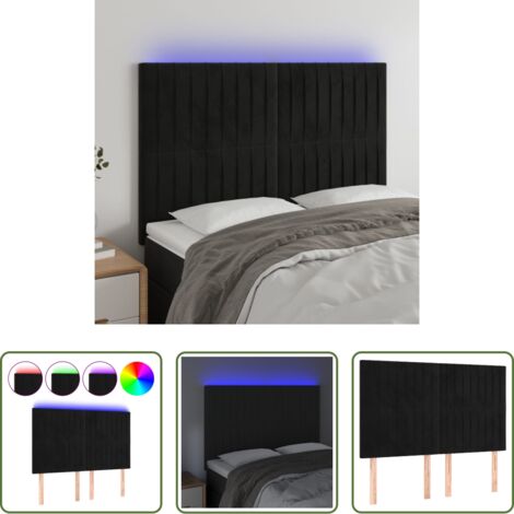 Velluto -  Testiera a LED Nera 144x5x118/128 cm in Velluto