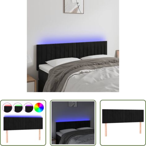 Velluto -  Testiera a LED Nera 144x5x78/88 cm in Velluto