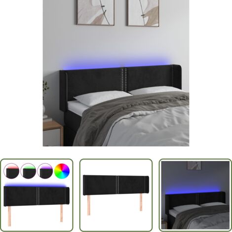 Velluto -  Testiera a LED Nera 147x16x78/88 cm in Velluto