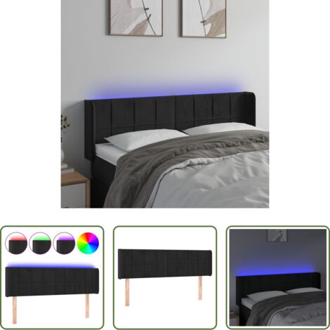 Velluto -  Testiera a LED Nera 147x16x78/88 cm in Velluto