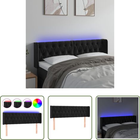 Velluto -  Testiera a LED Nera 147x16x78/88 cm in Velluto