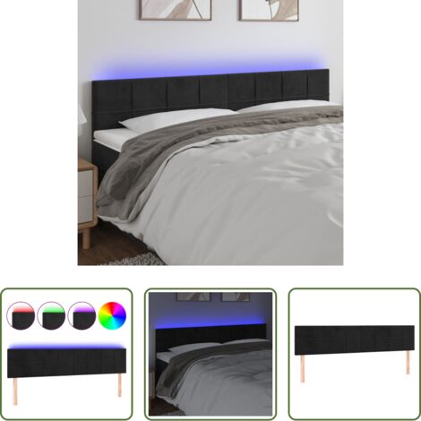 Velluto -  Testiera a LED Nera 160x5x78/88 cm in Velluto