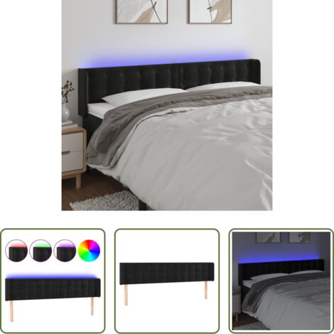 Velluto -  Testiera a LED Nera 163x16x78/88 cm in Velluto
