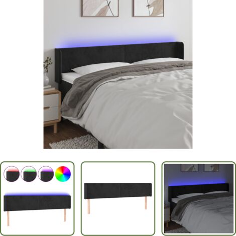 Velluto -  Testiera a LED Nera 163x16x78/88 cm in Velluto