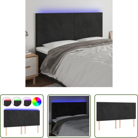 Velluto -  Testiera a LED Nera 180x5x118/128 cm in Velluto