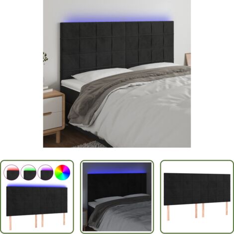 Velluto -  Testiera a LED Nera 180x5x118/128 cm in Velluto