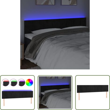 Velluto -  Testiera a LED Nera 180x5x78/88 cm in Velluto