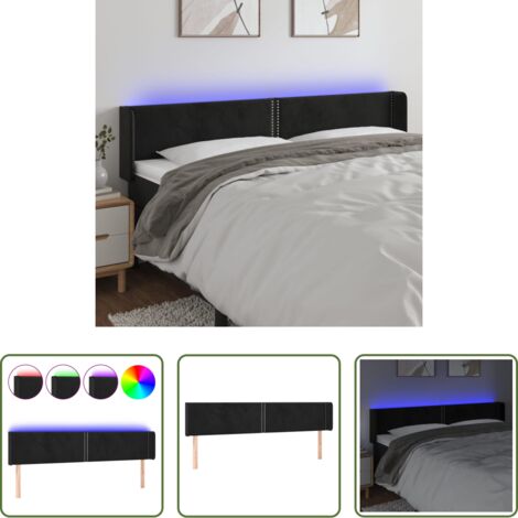 Velluto -  Testiera a LED Nera 183x16x78/88 cm in Velluto
