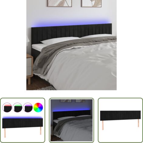 Velluto -  Testiera a LED Nera 200x5x78/88 cm in Velluto