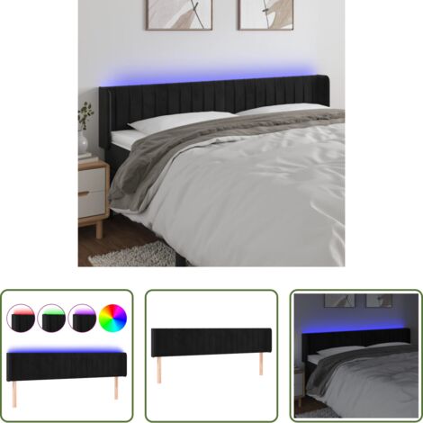 Velluto -  Testiera a LED Nera 203x16x78/88 cm in Velluto