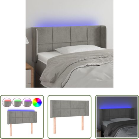 Velluto -  Testiera Grigio Chiaro a LED 93x16x78/88 cm in Velluto