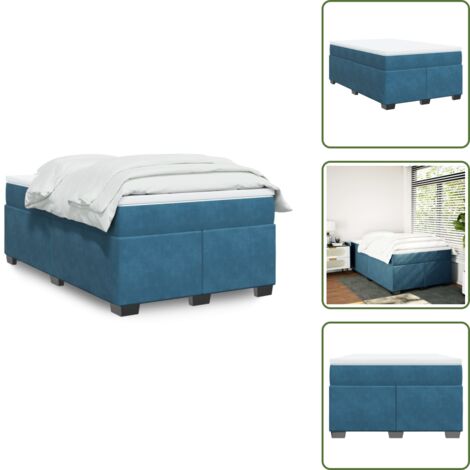 Velluto - vidaXL Giroletto a Molle con Materasso Blu Scuro 120x200 cm in Velluto - Coprimaterasso