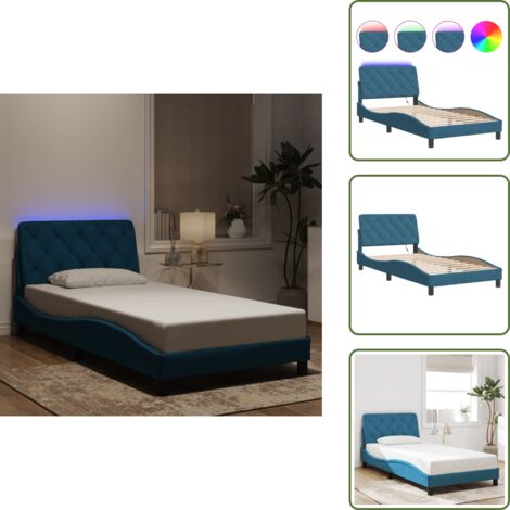 Velluto - vidaXL Giroletto con LED senza Materasso Blu 100x200 cm in Velluto - Letto