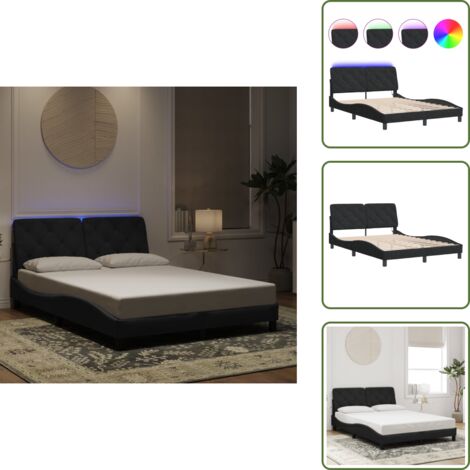 Velluto - vidaXL Giroletto con LED senza Materasso Nero 140x190 cm in Velluto - Luci a LED