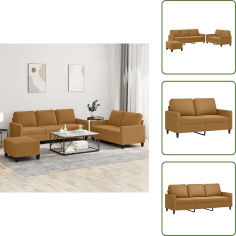 Velluto - vidaXL Set di Divani 3 pz con Cuscini Marrone in Velluto - Poggiapiedi