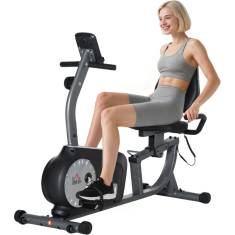 Vélo appartement couché magnétique 8 niveaux résistance réglables écran LCD poignées fréquence cardiaque roues charge 110 kg