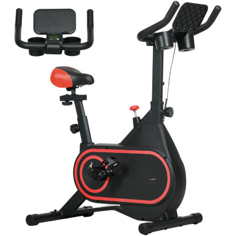 Vélo d’appartement avec inertie au volant inertique 4 kg Écran LED à résistance réglable Siège silencieux réglable Rouge et noir