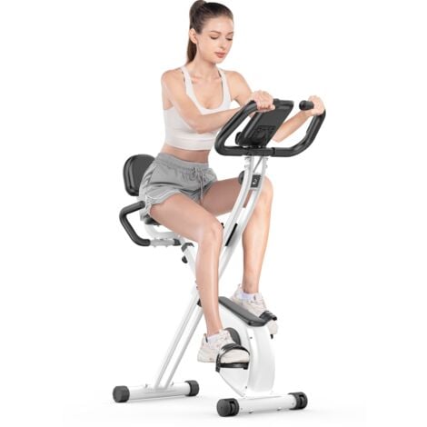WOWTTRELAX Vélo d'Appartement pliable - 8 Niveaux de Résistance Magnétique - Extra Silencieux, avec Moniteur LCD et Selle Confort réglable - charge max. 120kg - Blanc