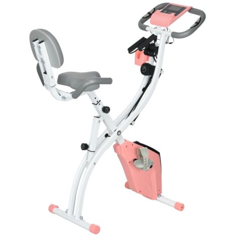Vélo d’appartement X-Bike 2-en-1 pliable 8 niveaux résistance,écran LCD cordes tension rose acier 105x48x118 cm