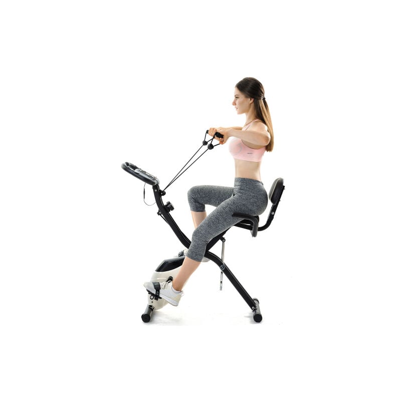 Liberté - Vélo de fitness pliable magnétique, vélo d'appartement pour entraînement cardio avec ordinateur d'entraînement - blanc
