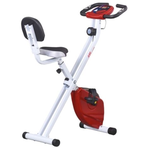 Vélo d’exercice avec résistance magnétique, 8 niveaux, hauteur réglable, écran LCD, rouge et blanc