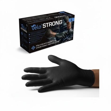 VELO "L" STRONG Negro - Guantes de nitrilo con textura de diamante, paquete de 50 unidades