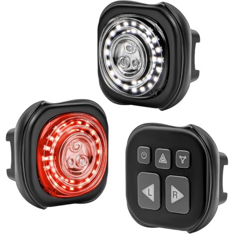 Vélo Lumières Intelligente - Feu Arrière Feu Avant Clignotants Feu de Freinage Feu d'urgence, 5 Modes Jour/Nuit, Lampe Rechargeable avec Télécommande, IP67 Étanchéité 4 PCS