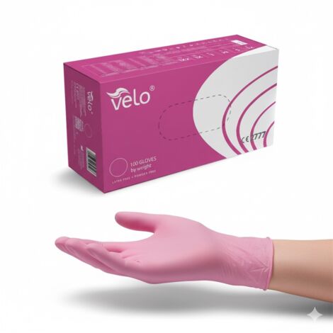 VELO "S" - Guantes de exploración de nitrilo sin polvo, color rosa, 100 unidades.
