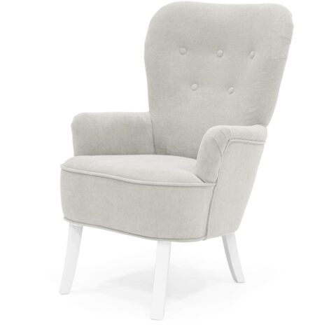 Velo Sessel - Gepolsterter Sessel mit Holzbeinen, Retro-Stil, Farbe Creme