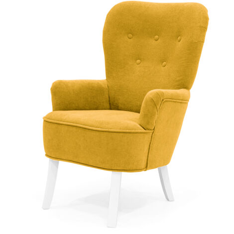 Velo Sessel - Gepolsterter Sessel mit Holzbeinen, Retro-Stil, Gelb