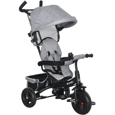 Vélo trike push 4 en 1 enfant poignée poussée auvent ceinture sécurité 5 points rangement repose-pieds frein 1-5 ans gris ManBo