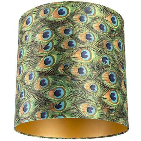 Velour Lampenschirm Pfau Design 40/40/40 mit goldenem Interieur